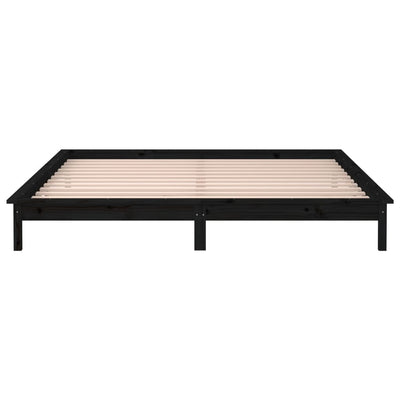 LED Bed Frame without Mattress Black 135x190 cm Solid Wood