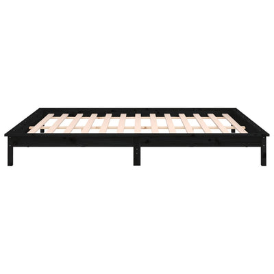 LED Bed Frame without Mattress Black 135x190 cm Solid Wood