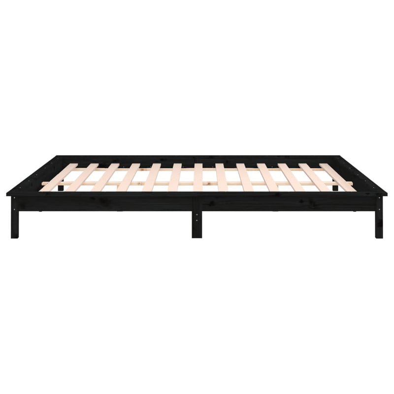 LED Bed Frame without Mattress Black 135x190 cm Solid Wood