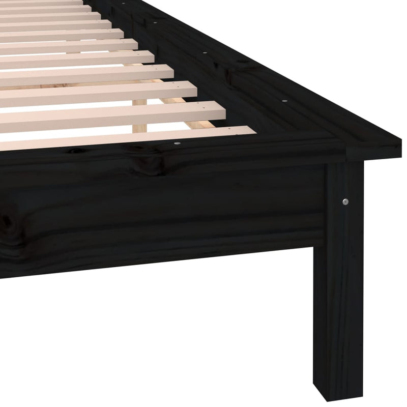 LED Bed Frame without Mattress Black 135x190 cm Solid Wood