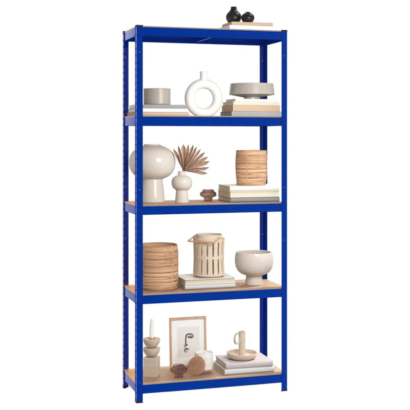 5-Layer Storage Shelf Blue Steel and Engineered Wood