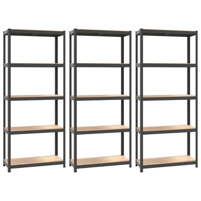 5-Layer Shelves 3 pcs Anthracite Steel and Engineered Wood