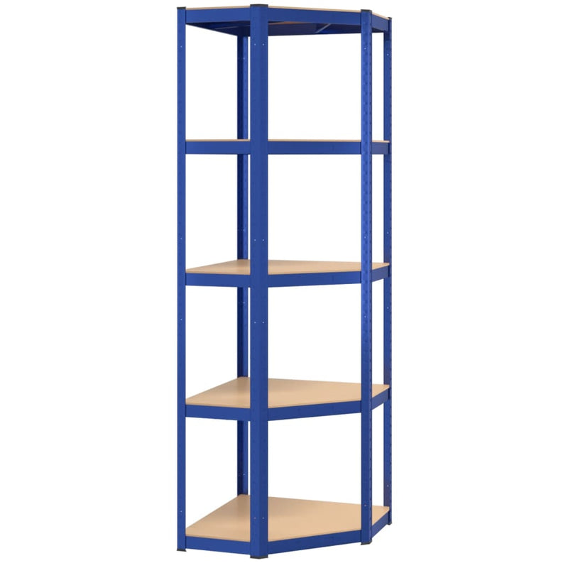 5-Layer Corner Shelf Blue Steel and Engineered Wood