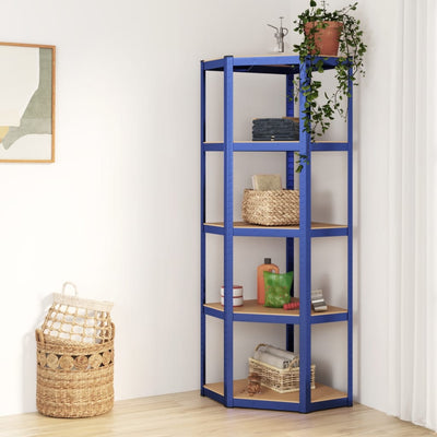 5-Layer Corner Shelf Blue Steel and Engineered Wood