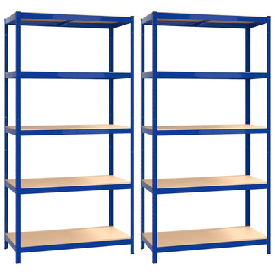 5-Layer Shelves 2 pcs Blue Steel and Engineered Wood