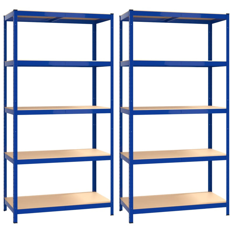 5-Layer Shelves 2 pcs Blue Steel and Engineered Wood