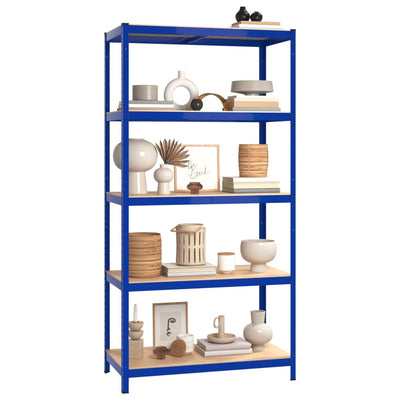 5-Layer Shelves 2 pcs Blue Steel and Engineered Wood