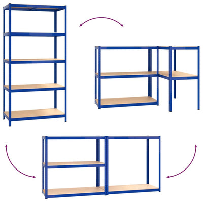 5-Layer Shelves 2 pcs Blue Steel and Engineered Wood