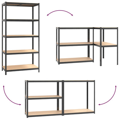 5-Layer Heavy-duty Shelf Grey Steel and Engineered Wood