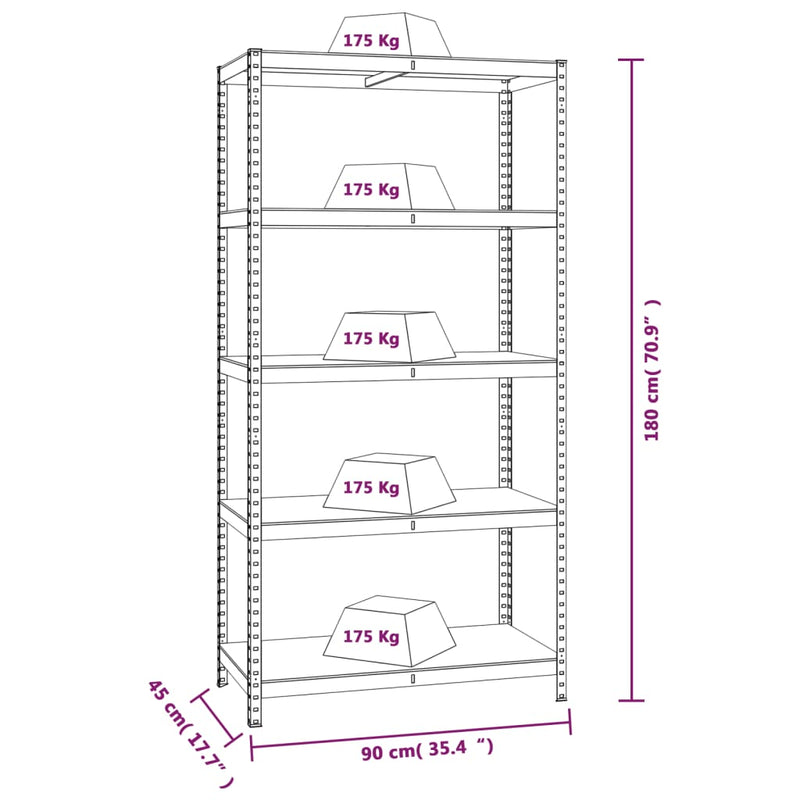 5-Layer Heavy-duty Shelf Grey Steel and Engineered Wood