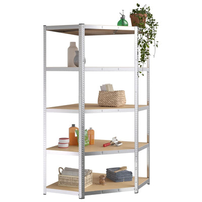 5-Layer Heavy-duty Corner Shelf Silver Steel and Engineered Wood