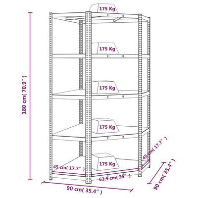 5-Layer Heavy-duty Corner Shelf Silver Steel and Engineered Wood