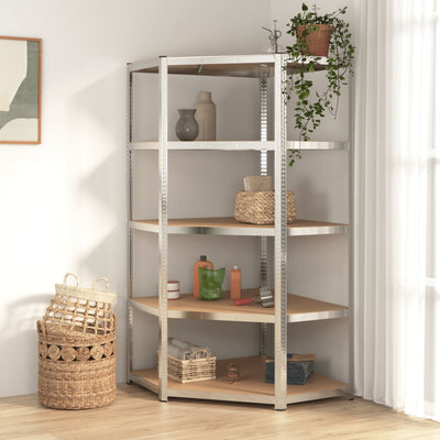 5-Layer Heavy-duty Corner Shelf Silver Steel and Engineered Wood