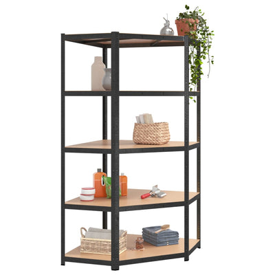 5-Layer Heavy-duty Corner Shelf Grey Steel and Engineered Wood