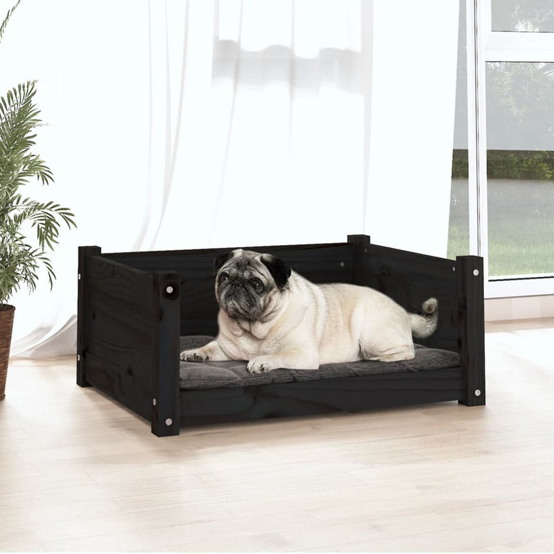 Dog Bed Black 65.5x50.5x28 cm Solid Pine Wood