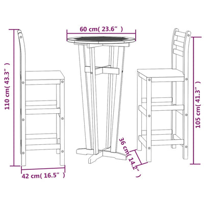 3 Piece Garden Bar Set Solid Wood Acacia