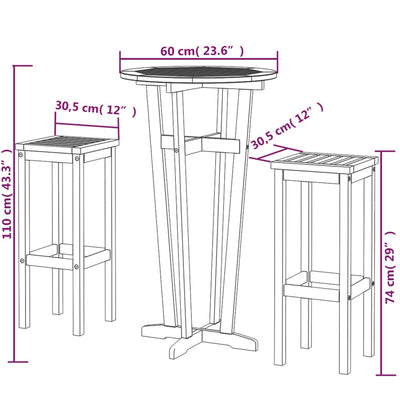 3 Piece Garden Bar Set Solid Wood Acacia