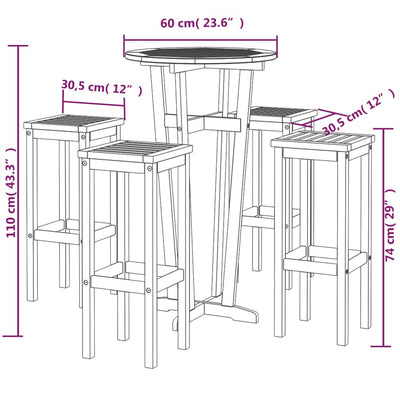 5 Piece Garden Bar Set Solid Wood Acacia