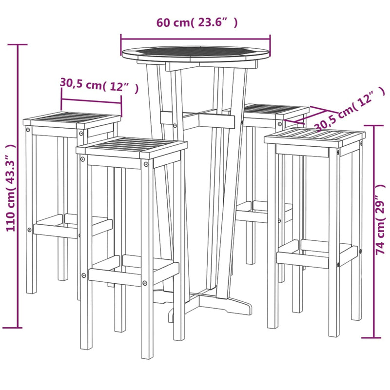 5 Piece Garden Bar Set Solid Wood Acacia