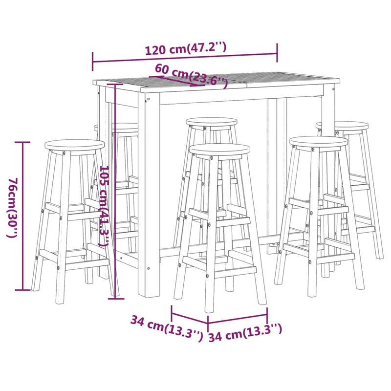 7 Piece Garden Bar Set Solid Wood Acacia