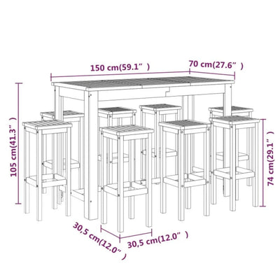 9 Piece Garden Bar Set Solid Wood Acacia