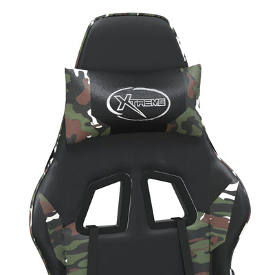 Massage Gaming Chair with Footrest Black&Camouflage Faux Leather