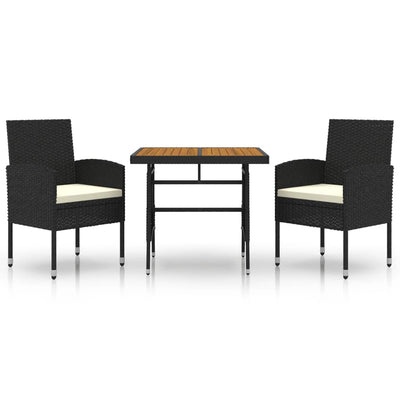 3 Piece Outdoor Dining Set Poly Rattan Black