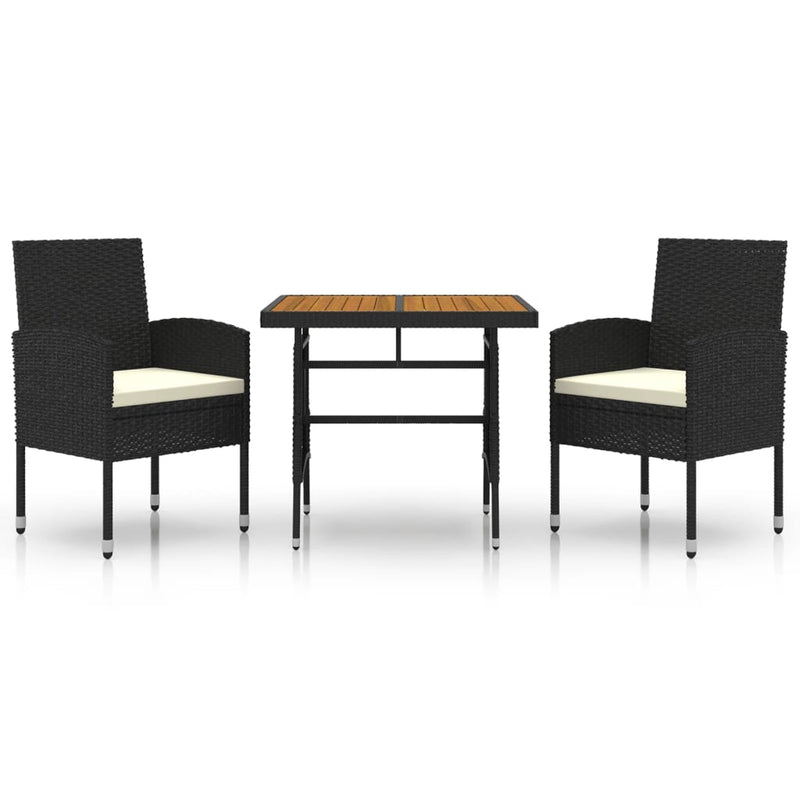 3 Piece Outdoor Dining Set Poly Rattan Black