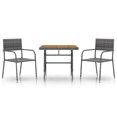 3 Piece Outdoor Dining Set Poly Rattan Grey