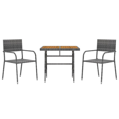 3 Piece Outdoor Dining Set Poly Rattan Grey