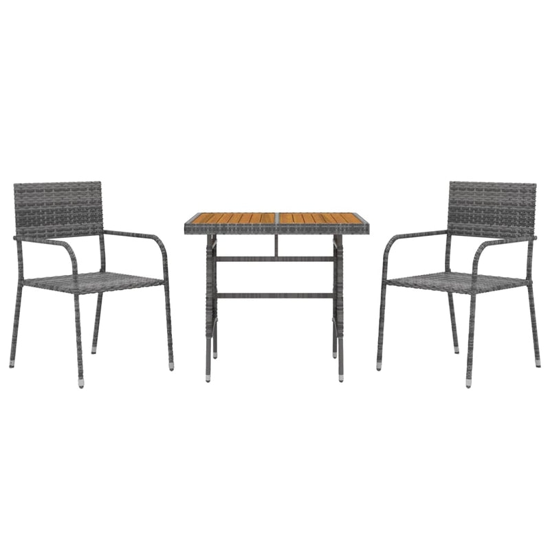 3 Piece Outdoor Dining Set Poly Rattan Grey