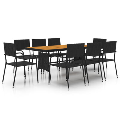 9 Piece Outdoor Dining Set Poly Rattan Black