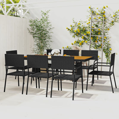 9 Piece Outdoor Dining Set Poly Rattan Black