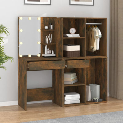 LED Dressing Table with Cabinets Smoked Oak Engineered Wood