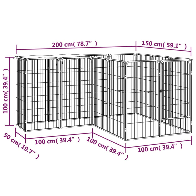 14-Panel Dog Playpen Black 50x100 cm Powder-coated Steel