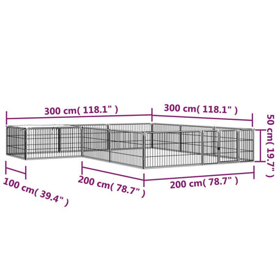 12-Panel Dog Playpen Black 100x50 cm Powder-coated Steel