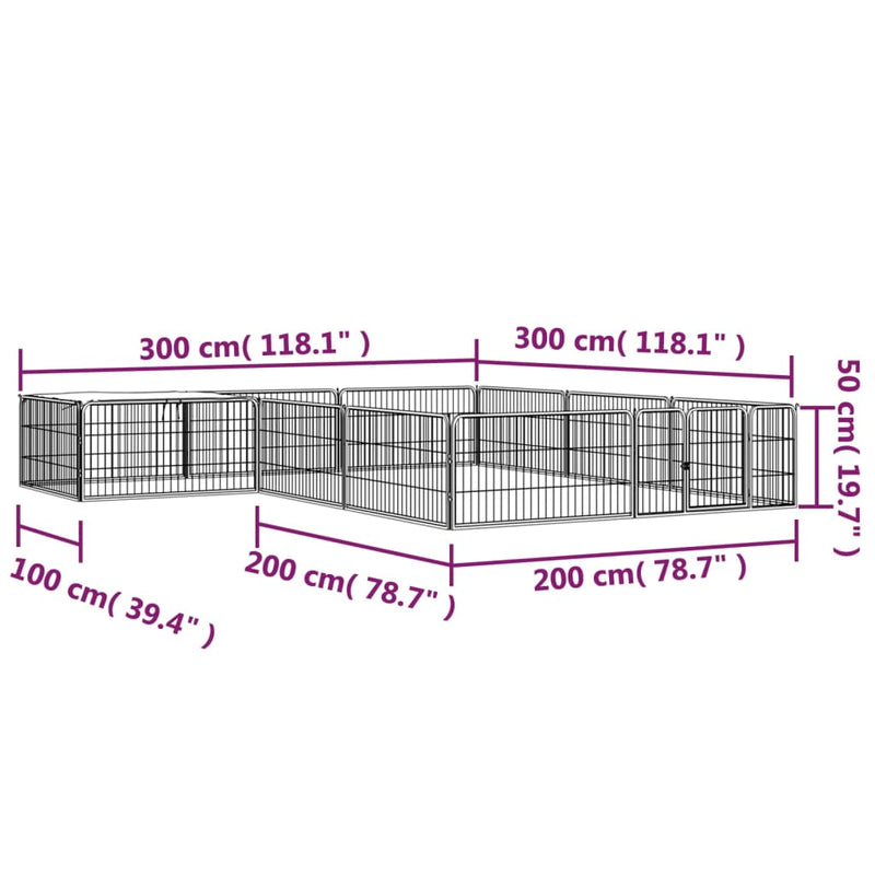 12-Panel Dog Playpen Black 100x50 cm Powder-coated Steel