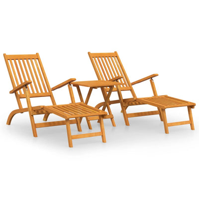 Outdoor Deck Chairs with Footrests and Table Solid Wood Acacia