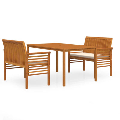 3 Piece Outdoor Dining Set with Cushions Solid Wood Acacia