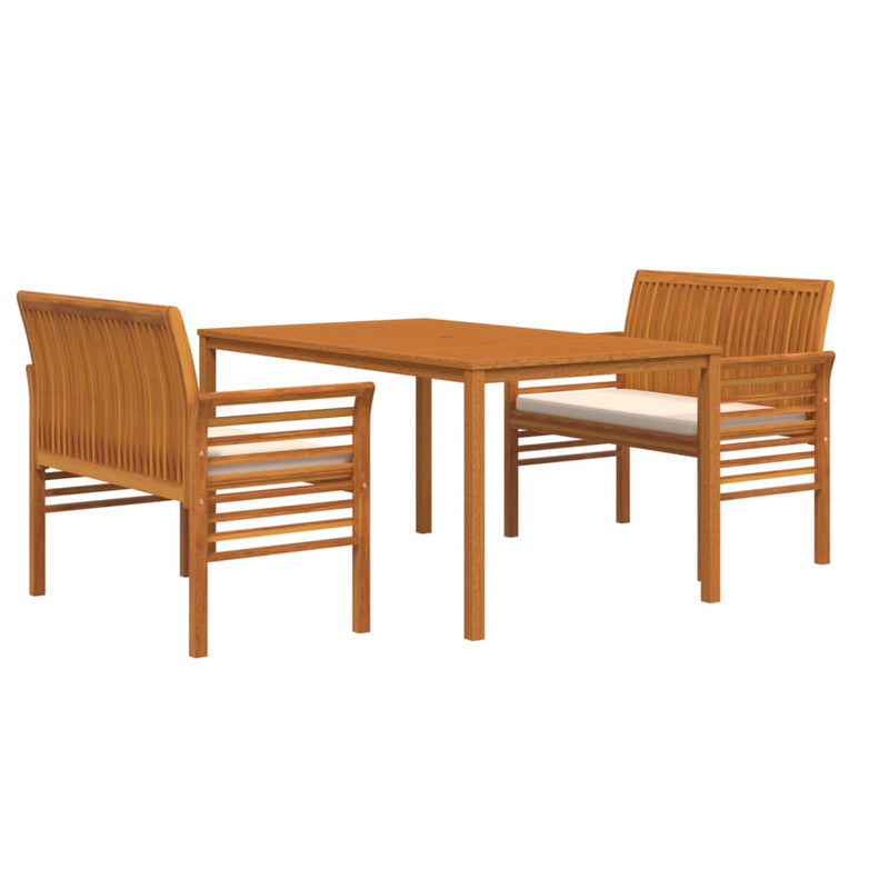 3 Piece Outdoor Dining Set with Cushions Solid Wood Acacia