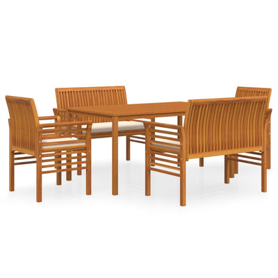 5 Piece Outdoor Dining Set with Cushions Solid Wood Acacia