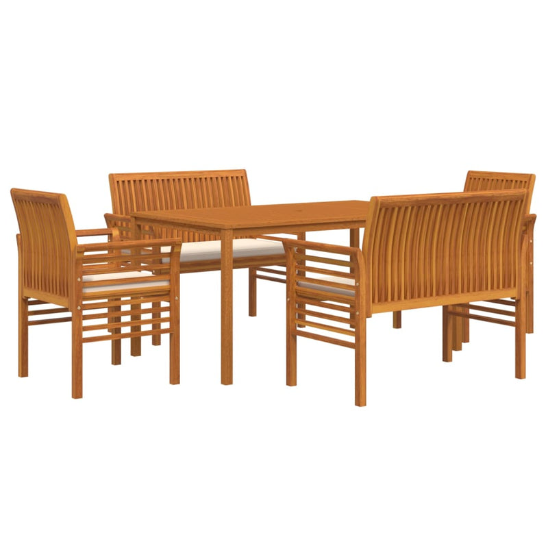 5 Piece Outdoor Dining Set with Cushions Solid Wood Acacia