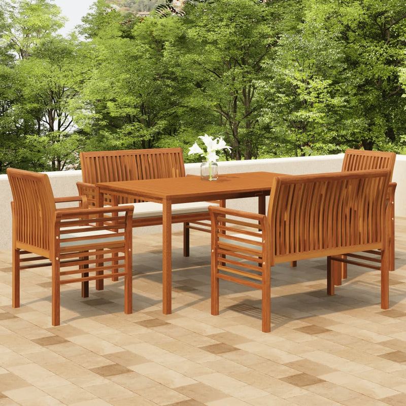 5 Piece Outdoor Dining Set with Cushions Solid Wood Acacia