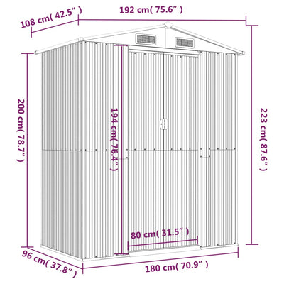 Garden Shed Anthracite 192x108x223 cm Galvanised Steel