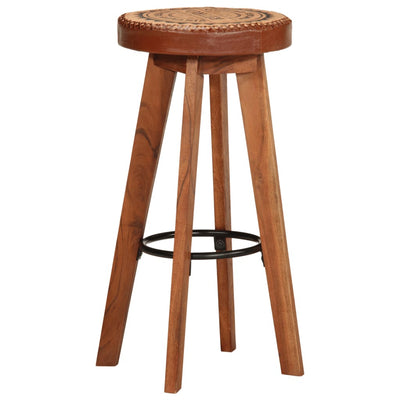 Bar Stools 2 pcs Real Leather and Solid Wood Acacia