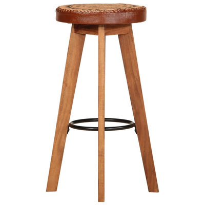 Bar Stools 2 pcs Real Leather and Solid Wood Acacia