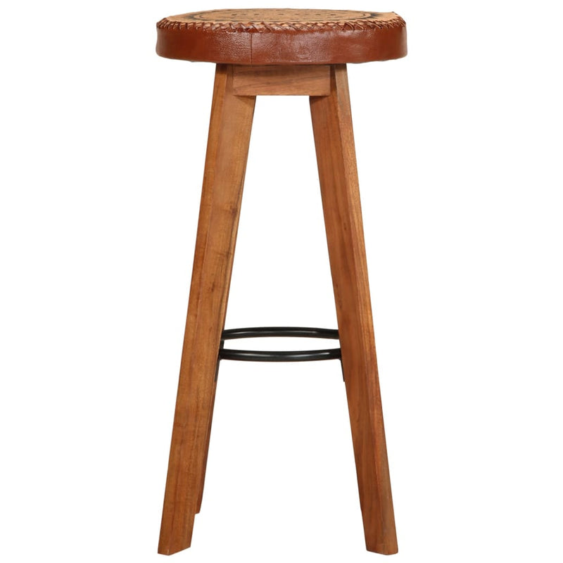 Bar Stools 2 pcs Real Leather and Solid Wood Acacia