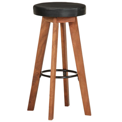 Bar Stools 2 pcs Real Leather and Solid Wood Acacia