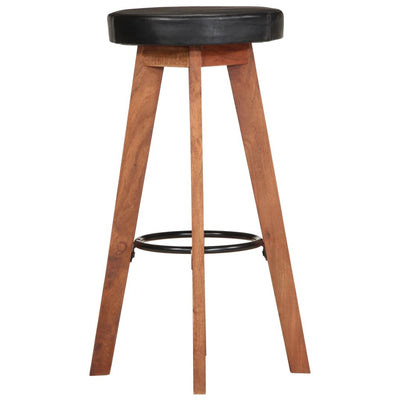 Bar Stools 2 pcs Real Leather and Solid Wood Acacia