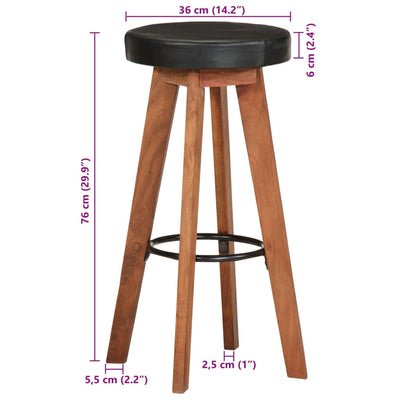 Bar Stools 2 pcs Real Leather and Solid Wood Acacia